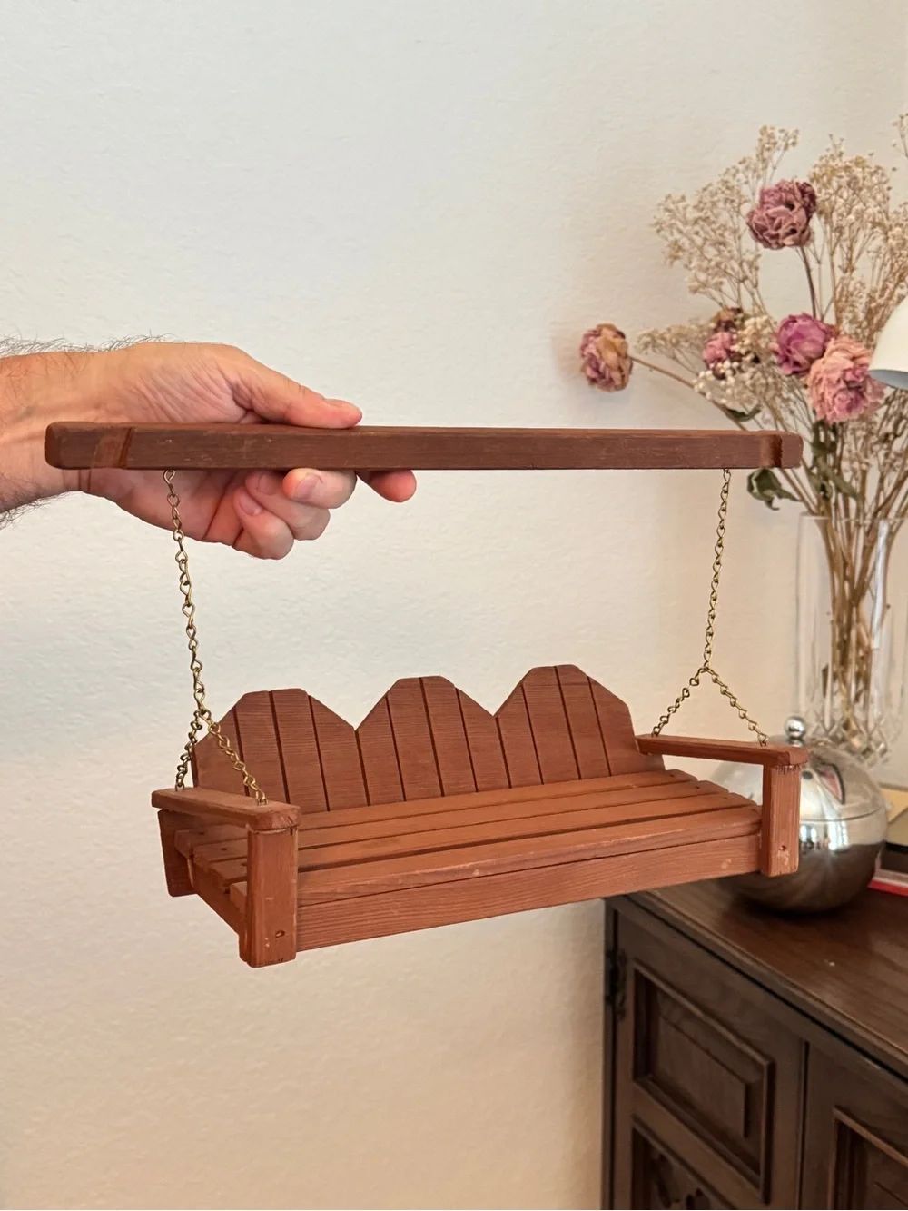Handcrafted Vintage Wooden Doll Hanging Swing 11.5